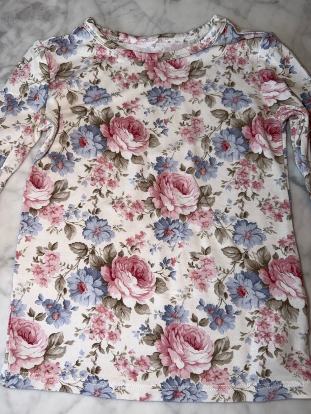 Posh Peanut Floral Print Long Sleeve Top and Pants in Pink, Blue, Cream 3/4Y - Picture 3 of 6